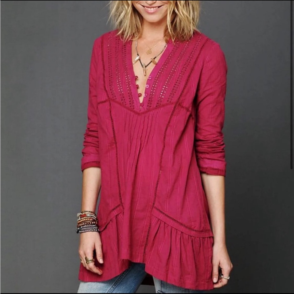 Free People Wine Peasant Tunic Top